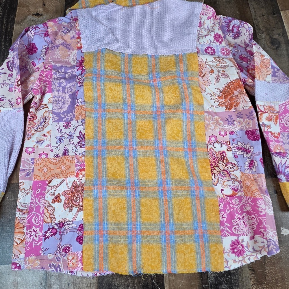 Anthropologie POL Women Medium Patchwork Plaid Floral Button Shirt Boho Festival - Picture 7 of 11